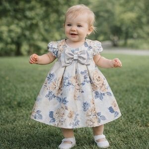 Iris & Ivy Baby Girl Floral Dress with Bow | Size 12 Months | Special Occasion